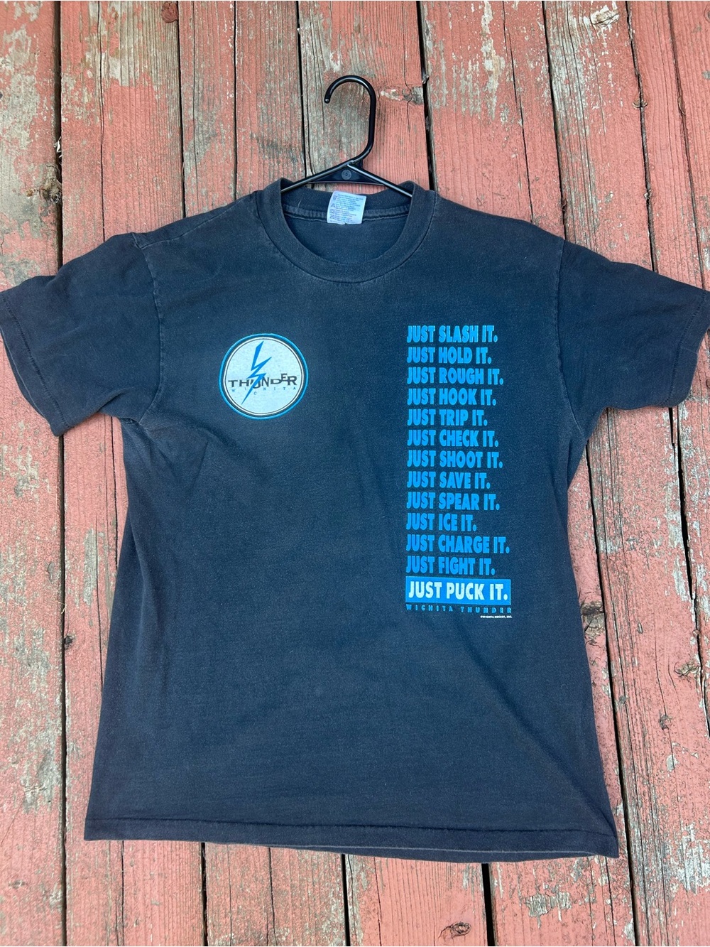 Vintage Wichita Thunder Hockey T Shirt  Sz M 90s Single Stitch Just Puck It